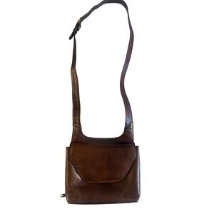 Nino Bossi Brown Leather Organizer Crossbody Bag Adjustable Strap Zip portfolio